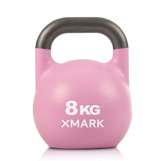 8 kg pink kettlebell with black handle, ideal for strength training and fitness.