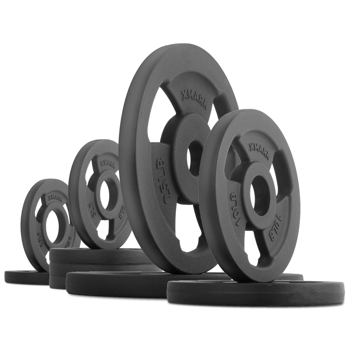 Iron Horse Olympic weight plate pairs and sets, classic black cast iron design for strength training.