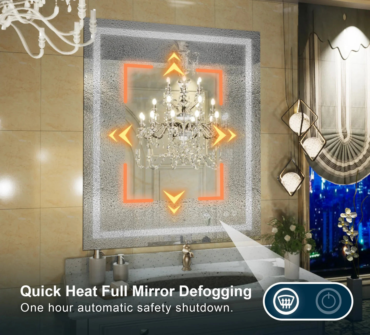 LED Bathroom Mirror – Front Lighting 48x36 Inches, 15W, 1,100 Lumens – Single Light Strip - Dimmable - Anti-Fog