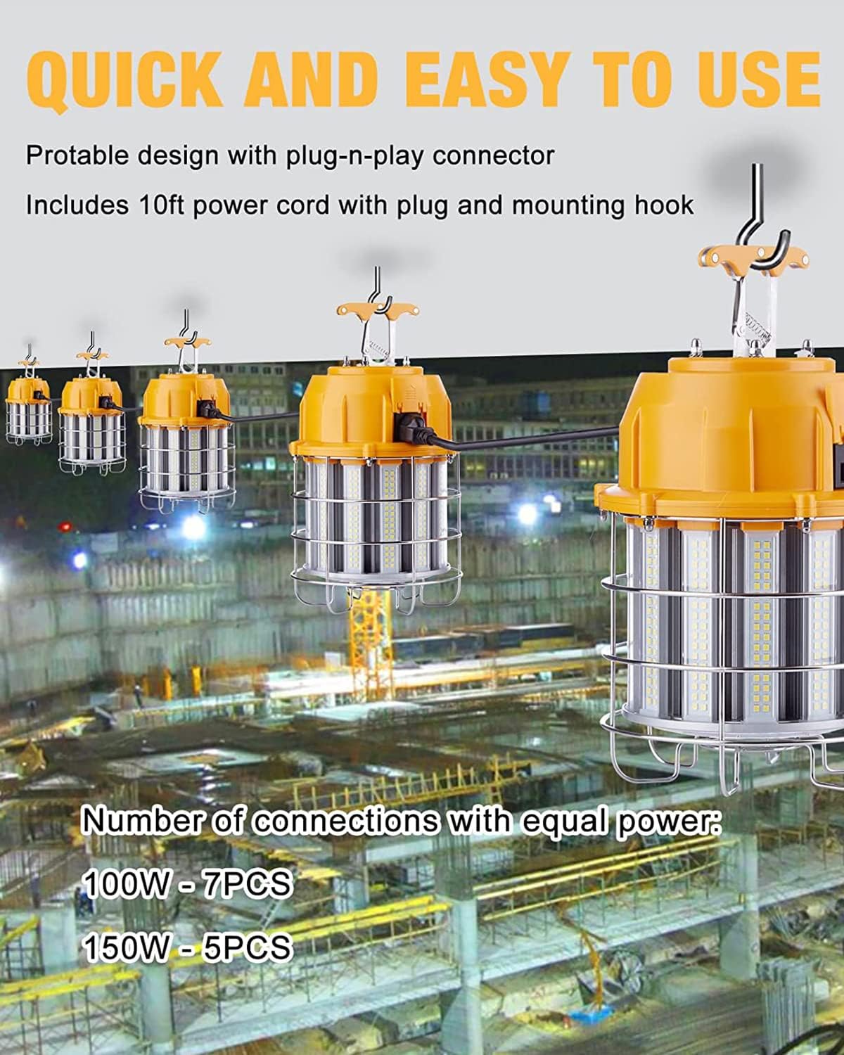 LED Work Light, 150W, 5000K, 22,500 Lumens, 100-277 VAC