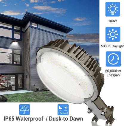 LED Barn Light, 100W, 5000K, 12,000 Lumens, 100-277 VAC, Built-in Photocell, Wall & Pole Mount