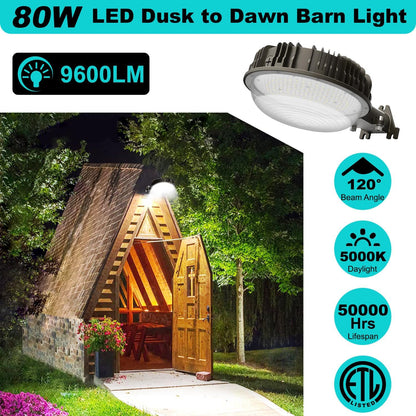 LED Barn Light, 100W, 5000K, 12,000 Lumens, 100-277 VAC, Built-in Photocell, Wall & Pole Mount