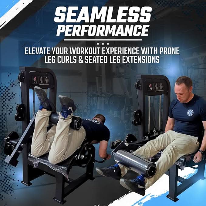 SFE Commercial Leg Extension Prone Leg Curl Combo w/250lb Weight Stack - perspective view with a person using it
