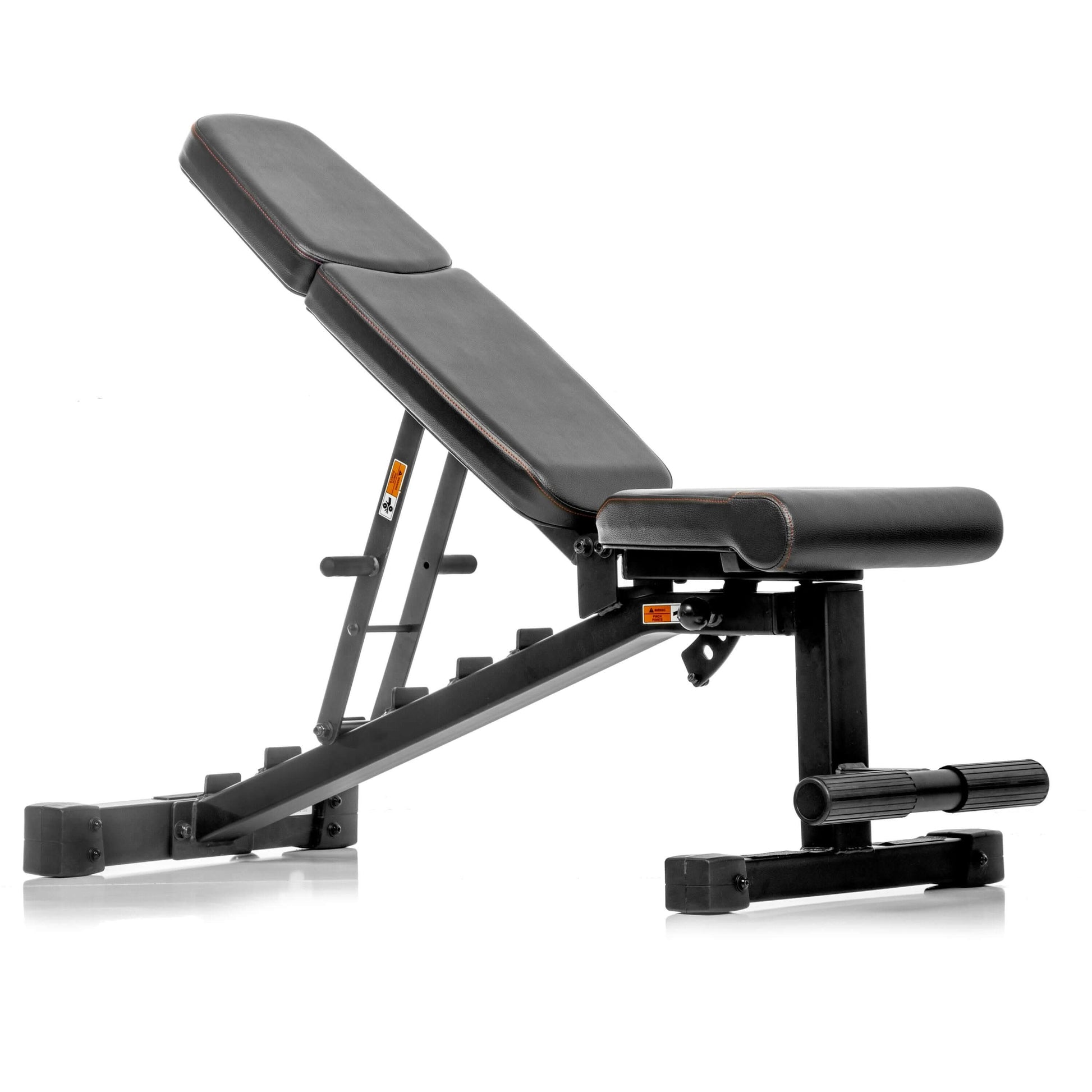 Adjustable black weight bench with padded support for home gym workouts, featuring a sturdy steel frame.
