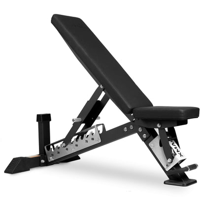 Black Hawk adjustable weight bench with heavy-duty steel frame and thick padding for comfort.