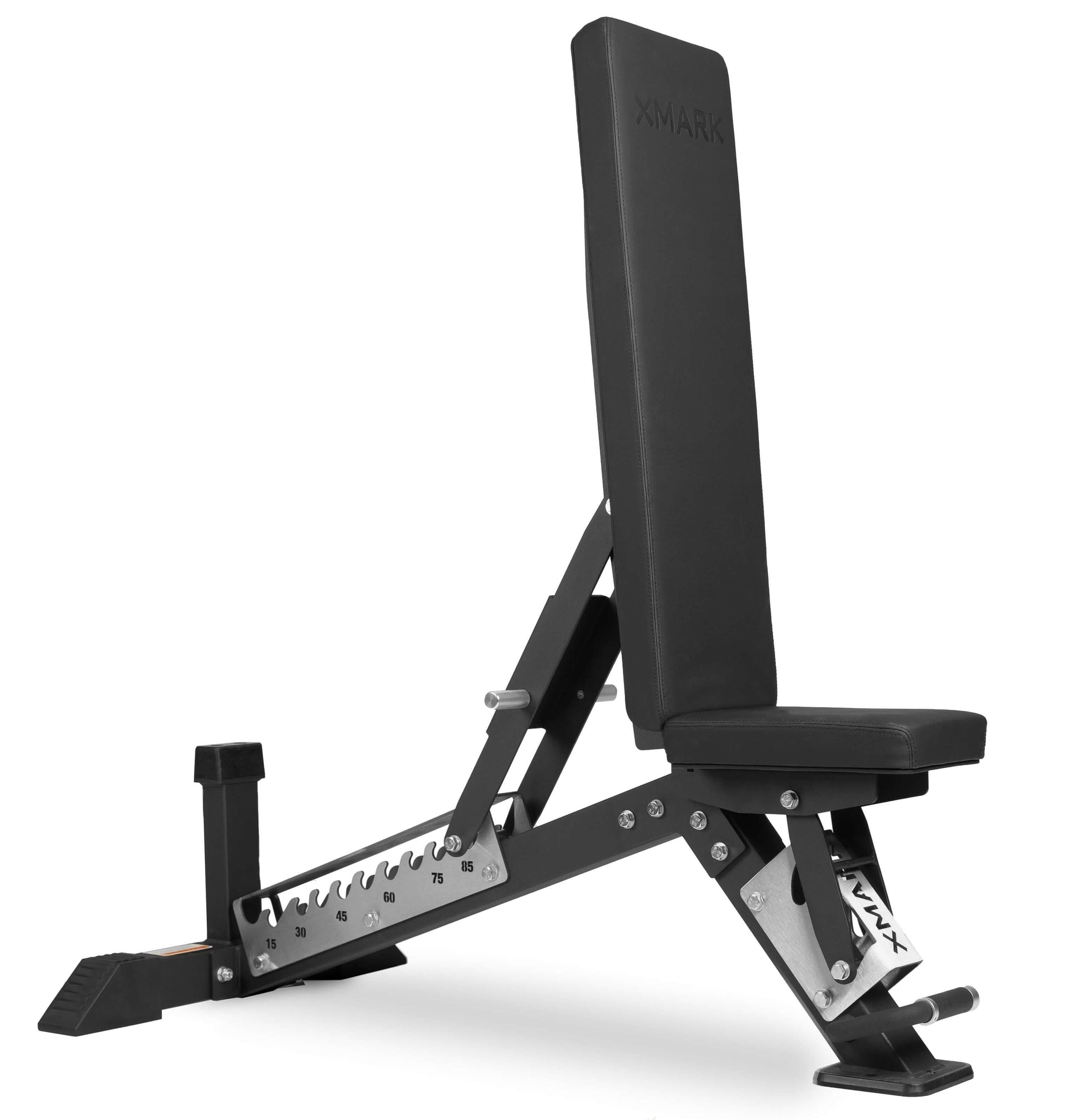 Black Hawk Commercial Adjustable Weight Bench showcasing a rugged design, featuring extra-thick padding and adjustable back pad.