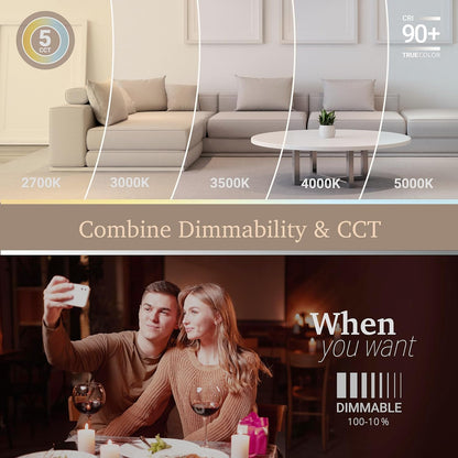 6 Inch Square LED Recessed Light, 10W, Selectable CCT, 1,100 Lumens, 120 VAC