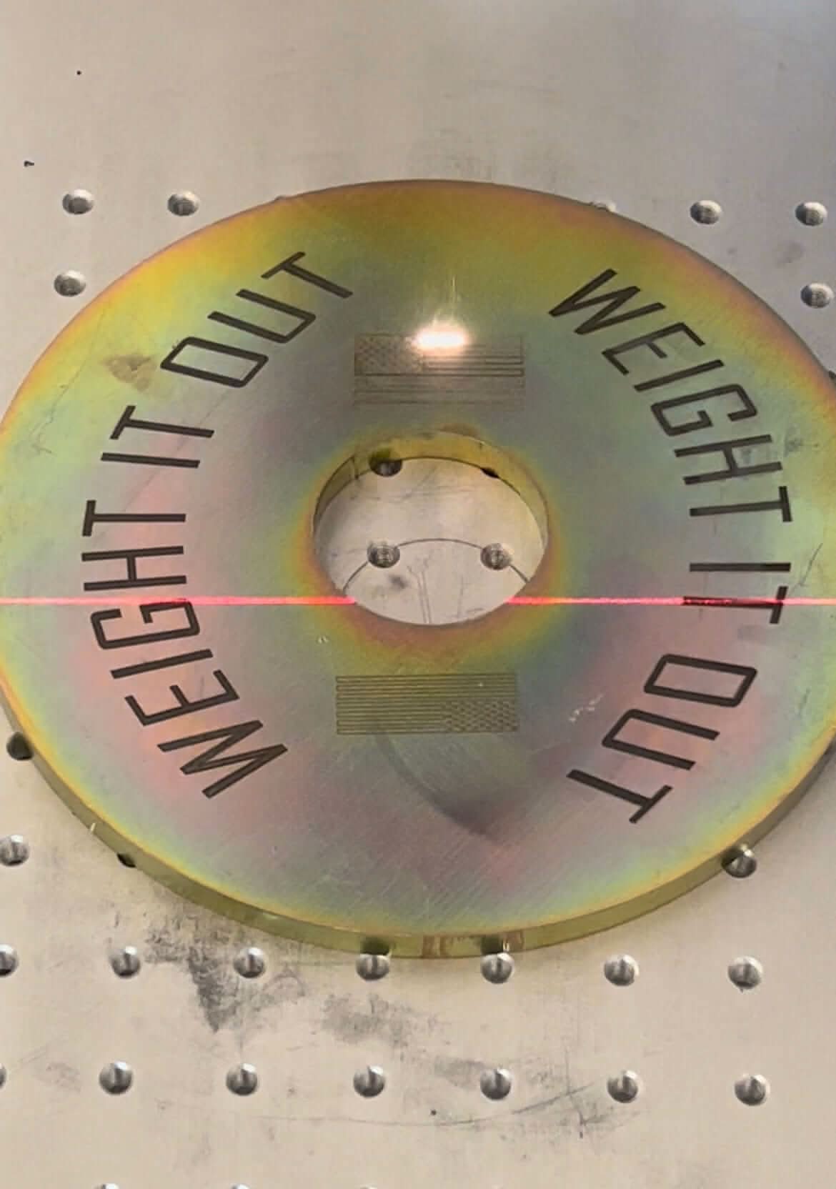 Custom Engraved Solid Steel Calibrated Weight Plate Pairs - close up view of engraved plate