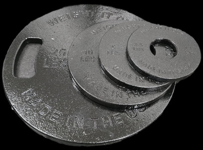 Cast Iron Machined Weight Plate Sets - top view with weights staggered (clear finish)