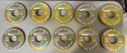 Custom Engraved Solid Steel Calibrated Weight Plate Pairs - top view of plate set layout