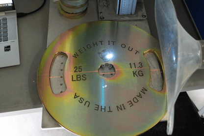 Custom Engraved Solid Steel Calibrated Weight Plate Pairs - top view of plate design