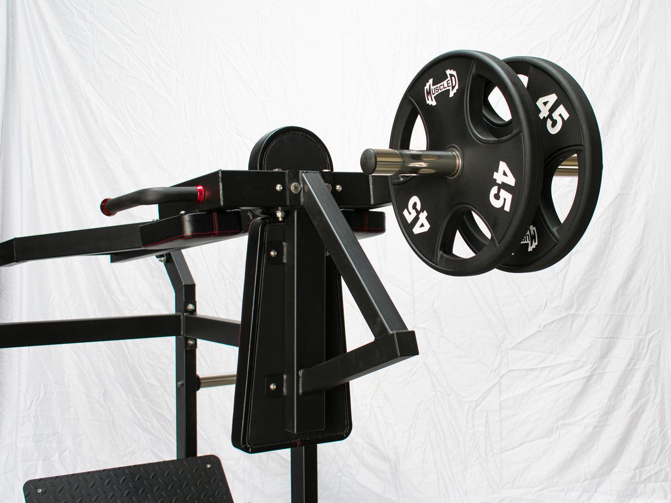 Excel Pendulum Squat - Muscle D Fitness - Plate Load Squat Machine - Weight Storage Pegs - Adjustable Foot Plate