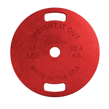 Cast Iron Machined Weight Plate Pairs - front view of 20.4 kg (red finish)