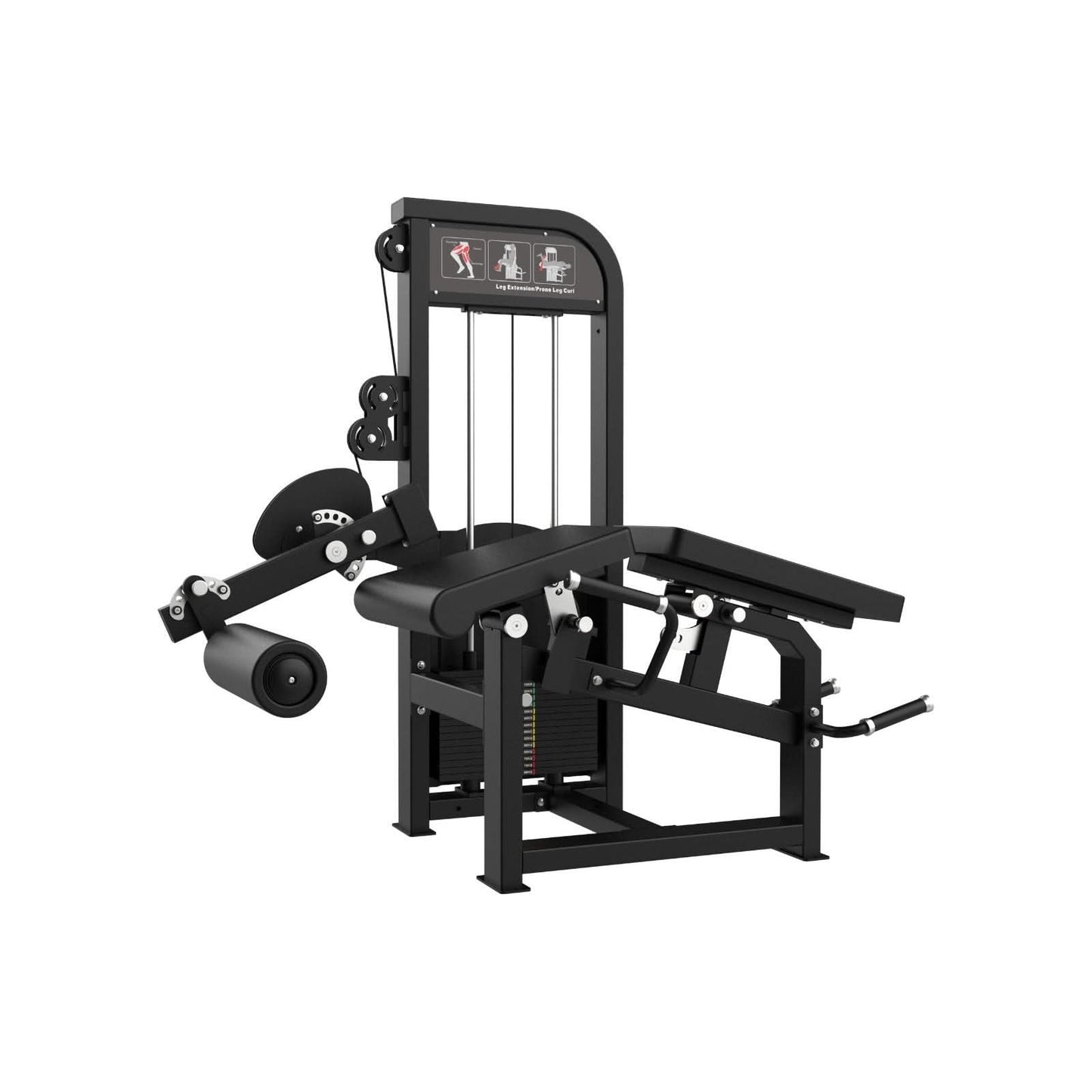 SFE Commercial Leg Extension Prone Leg Curl Combo w/250lb Weight Stack - perspective view layout with first adjustment