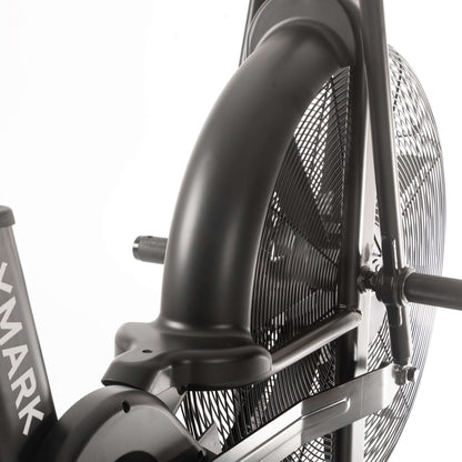 Close-up of the CAT 3 Hurricane Air Bike, showcasing its durable fan design and robust frame for total body workouts.