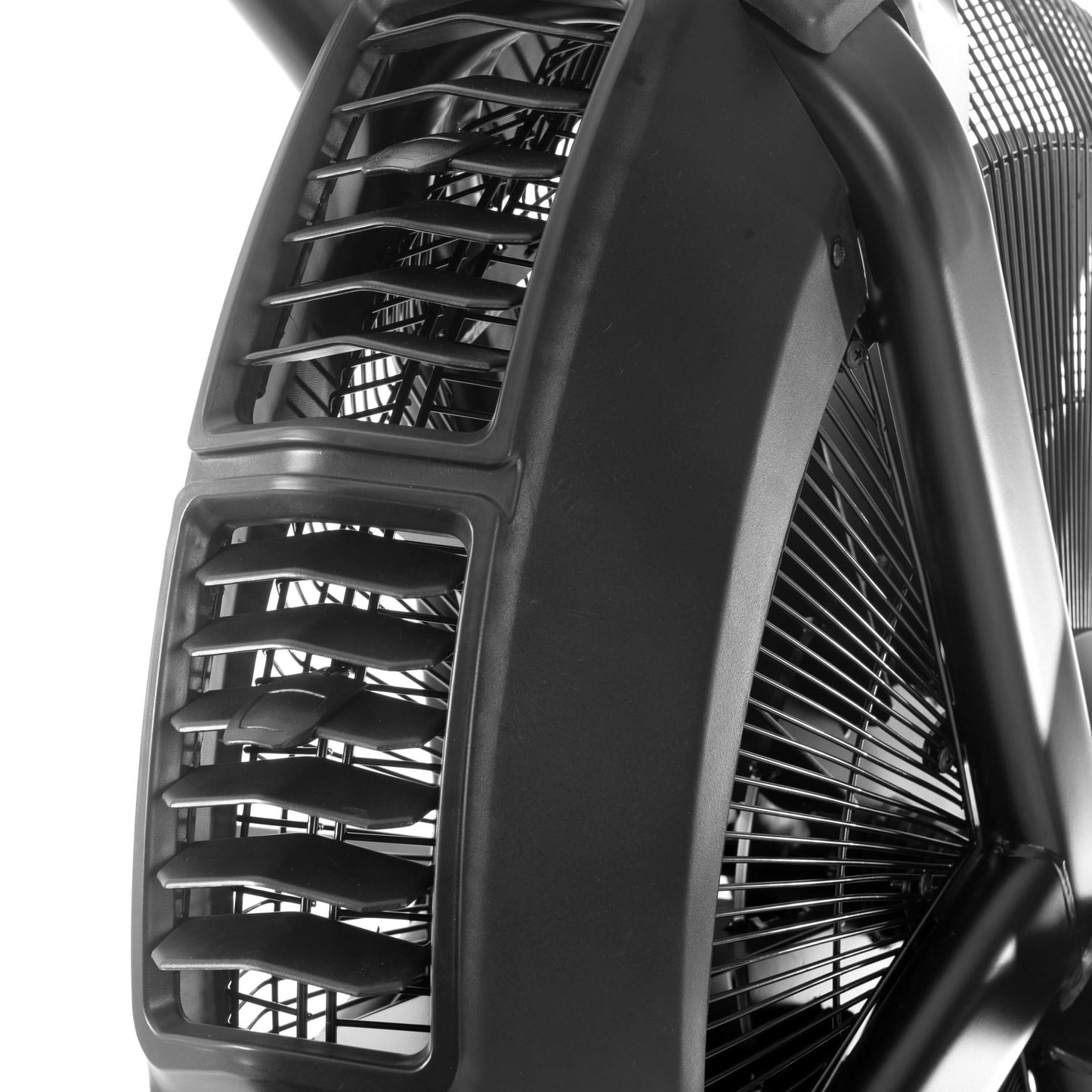 Close-up of CAT 5 Hurricane Commercial Air Bike's fan, highlighting its design for peak performance in HIIT workouts.