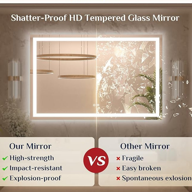 LED Bathroom Mirror with Front and Back Lighting – Single Light Strip - Dimmable - Anti-Fog - Wall Mounted Vanity Mirror