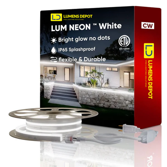 110-120V Cool White LED Neon Rope Light -6300K-8mm x 16mm-6.5W/Meter and 226LM/W -Dimmable, Flexible, IP65 Waterproof, Cuttable for Home & Commercial Use