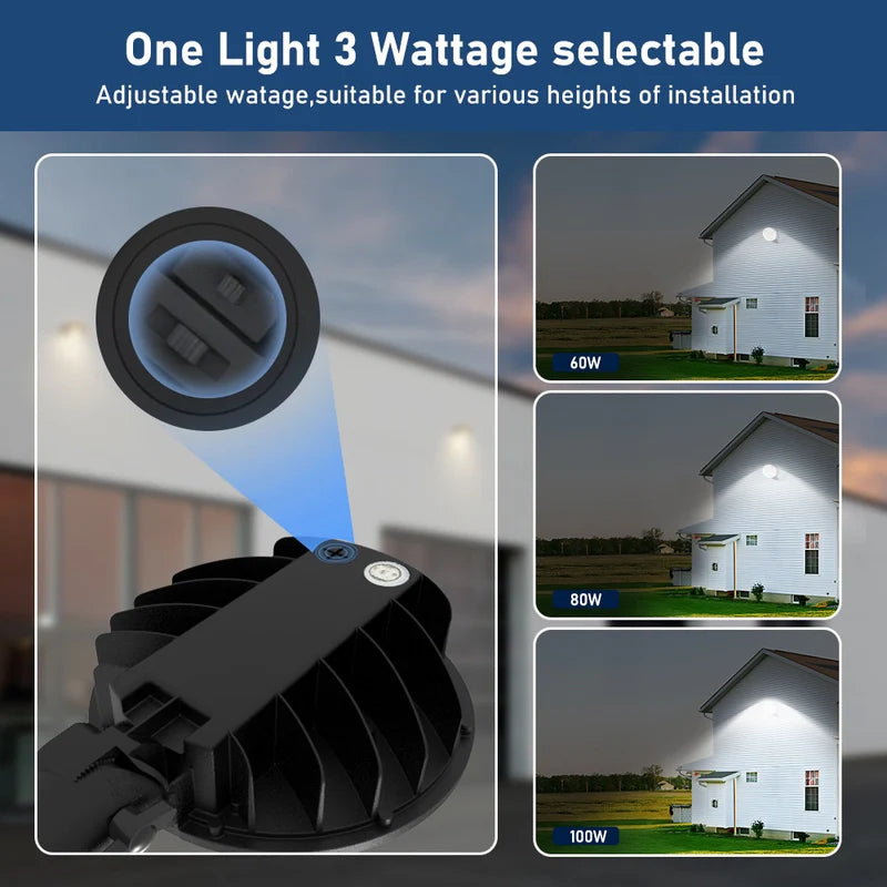 LED Barn Lights - Built-in Photocell, Selectable 100W/80W/60W and CCT, 120-277 VAC, 12000 Lumens