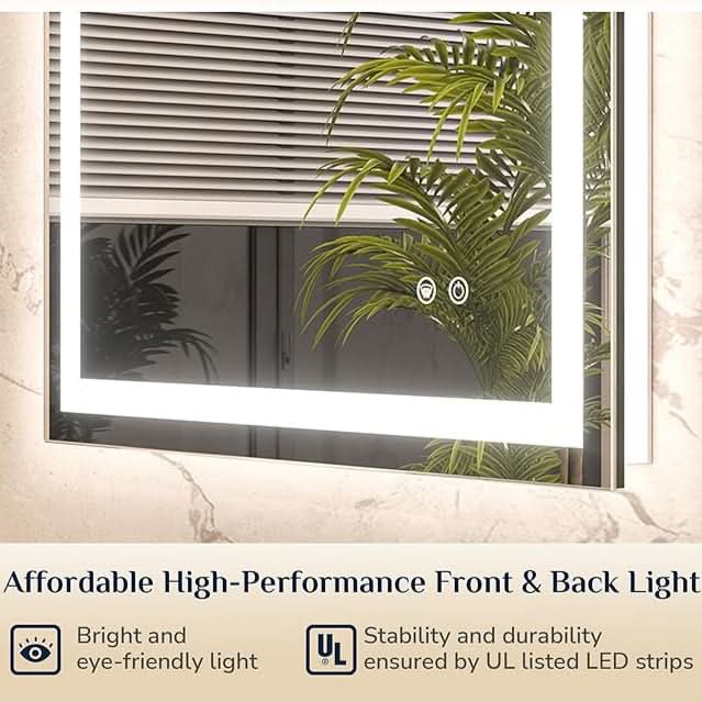 LED Bathroom Mirror – Front Lighting 36x24 Inches, 25W, 875 Lumens – Single Light Strip - Dimmable - Anti-Fog
