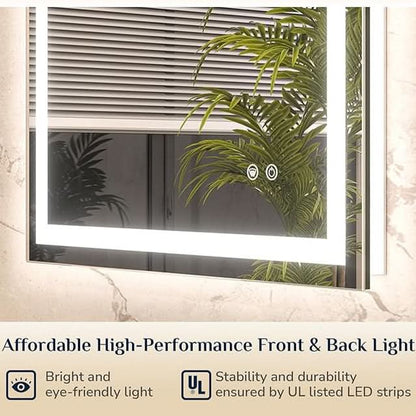 LED Bathroom Mirror – Front Lighting 36x24 Inches, 25W, 875 Lumens – Single Light Strip - Dimmable - Anti-Fog