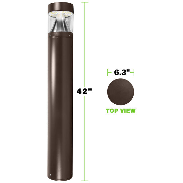LED Bollard Light – Round Pole Included, 24W/19W/14W and CCT, 3,360 Lumens, 120-277 VAC