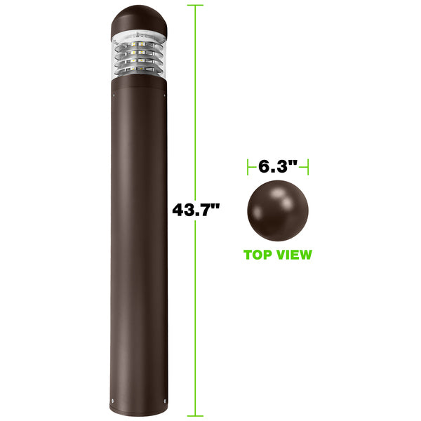 LED Bollard Light, Selectable 24W/19W/14W, CCT 3000K/4000K/5000K, 3,360 Lumens, 120-277 VAC, Round Pole Included