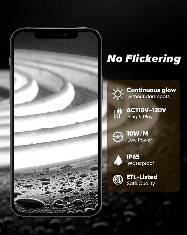 110-120V Cool White COB Peel and Stick Tape Light (10mmx4.5mm),IP65, Cuttable, dimmable, flicker-free - Plug and Play and Could Be hardwired