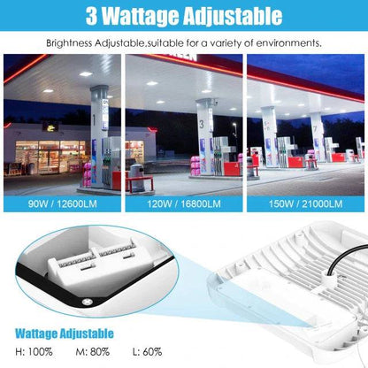 LED Canopy Light - Built-in Photocell, Adjustable 60W/48W/36W and CCT 4500K/5000K/5700K, 21,000 Lumens, 100-277 VAC