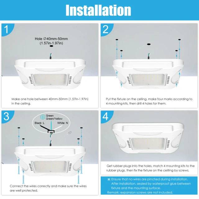 LED Canopy Light - Built-in Photocell, Adjustable 60W/48W/36W and CCT 4500K/5000K/5700K, 21,000 Lumens, 100-277 VAC