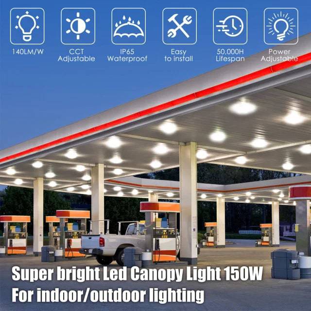 LED Canopy Light - Built-in Photocell, Adjustable 60W/48W/36W and CCT 4500K/5000K/5700K, 21,000 Lumens, 100-277 VAC