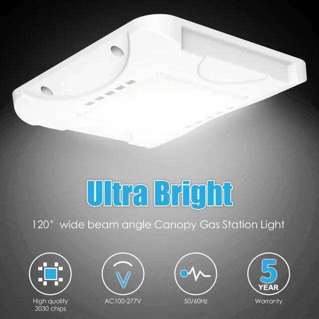 LED Canopy Light - Built-in Photocell, Adjustable 60W/48W/36W and CCT 4500K/5000K/5700K, 21,000 Lumens, 100-277 VAC