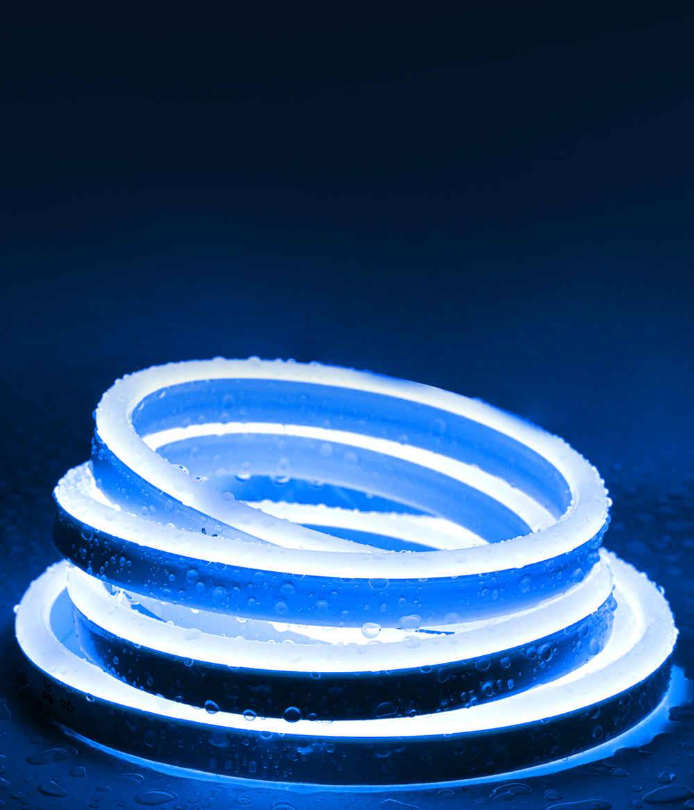110V-120V Blue Neon LED Rope Light - 8mmX16mm,Commercial Grade, IP65, 6 Watts/M -Cuttable, dimmable, could be hardwired ETL Listed- Plug and Play