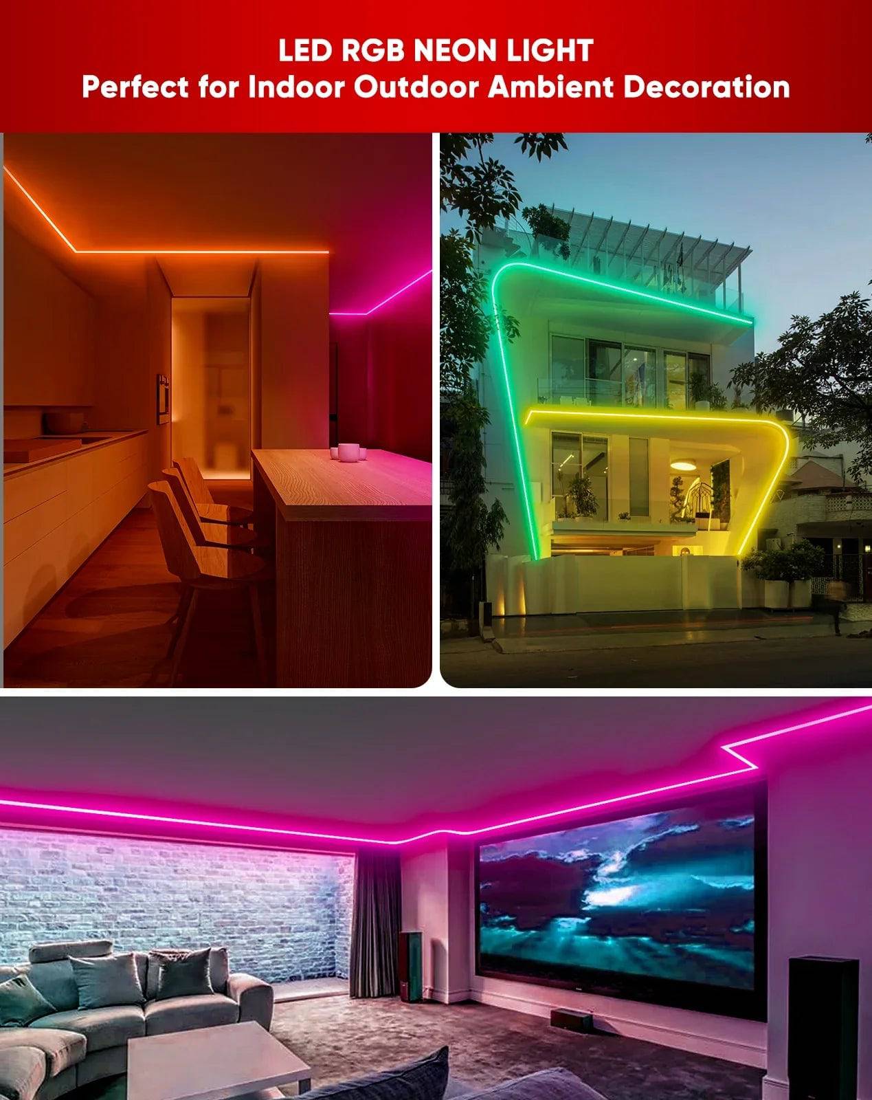 110V-120V RGBW 14 Color Changing LED Rope lights with controller - 10mmX20mm,Commercial Grade, IP65, 8.3Watts/M -Cuttable- Plug and Play and Hardwired