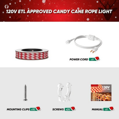 110V Candy Cane Christmas Rope Light - 11000K Cool White