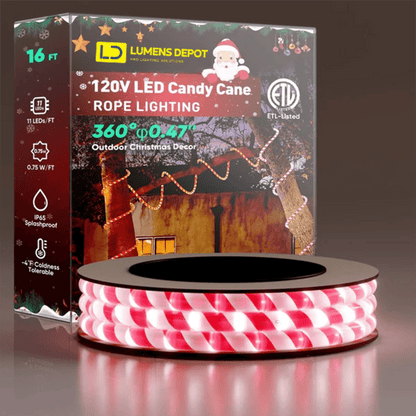 110V Candy Cane Christmas Rope Light - 11000K Cool White