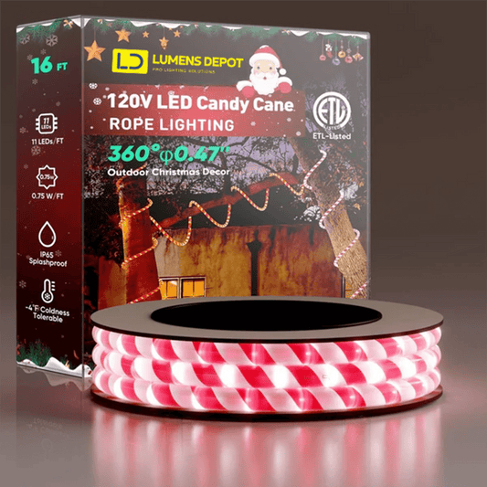 110V Candy Cane Christmas Rope Light - 11000K Cool White