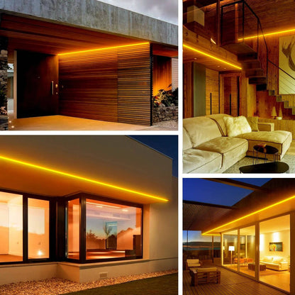 110V-120V Yellow-Amber Neon LED Rope Light - 7mmX14.5mm,Commercial Grade, IP65, 220Lm/M -Cuttable, Dimmable, ETL Listed- Plug and Play and Hardwired