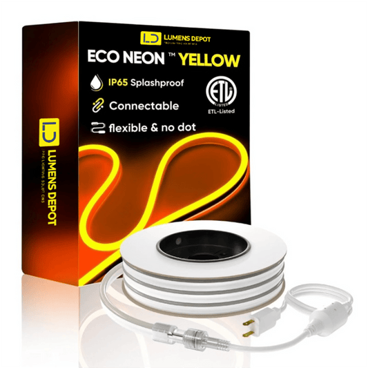 110V-120V Yellow-Amber Neon LED Rope Light - 7mmX14.5mm,Commercial Grade, IP65, 220Lm/M -Cuttable, Dimmable, ETL Listed- Plug and Play and Hardwired