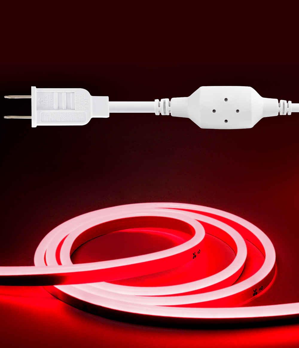 110V-120V Red Neon LED Rope Light - 8mmX16mm,Commercial Grade, IP65, 6 Watts/M -Cuttable, dimmable, could be hardwired ETL Listed- Plug and Play