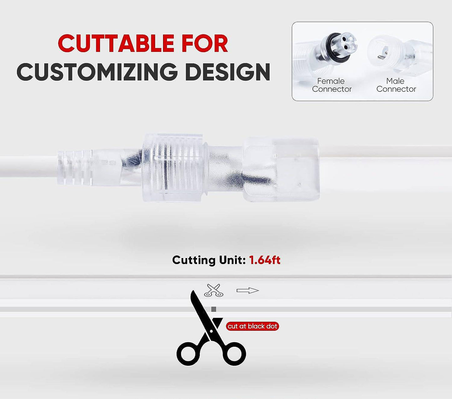 110V-120V Red Neon LED Rope Light - 8mmX16mm,Commercial Grade, IP65, 6 Watts/M -Cuttable, dimmable, could be hardwired ETL Listed- Plug and Play