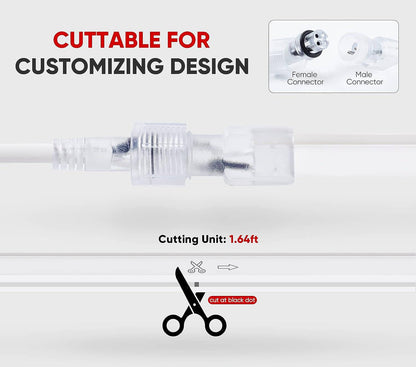 110V-120V Red Neon LED Rope Light - 8mmX16mm,Commercial Grade, IP65, 6 Watts/M -Cuttable, dimmable, could be hardwired ETL Listed- Plug and Play