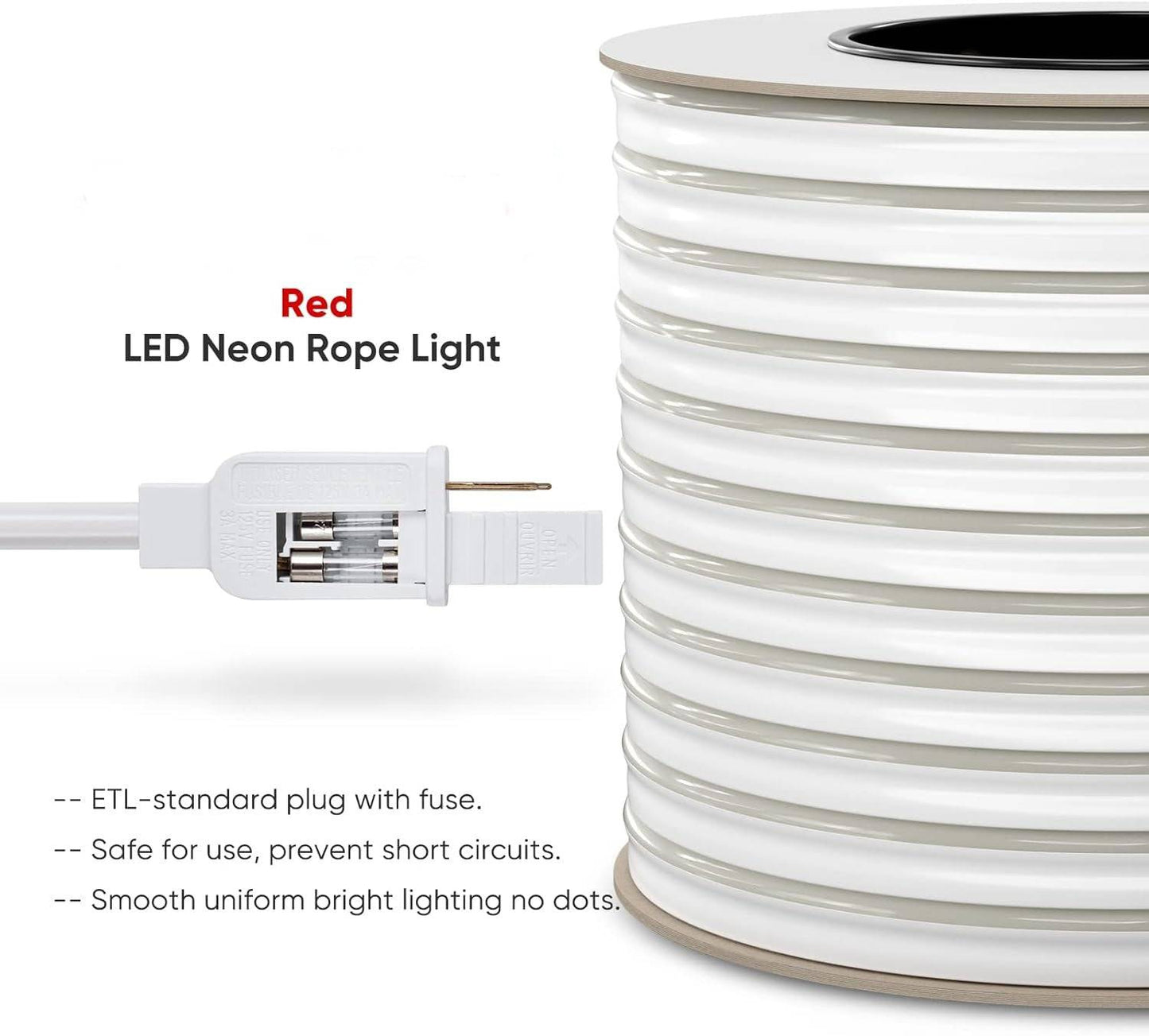 110V-120V Red Neon LED Rope Light - 8mmX16mm,Commercial Grade, IP65, 6 Watts/M -Cuttable, dimmable, could be hardwired ETL Listed- Plug and Play