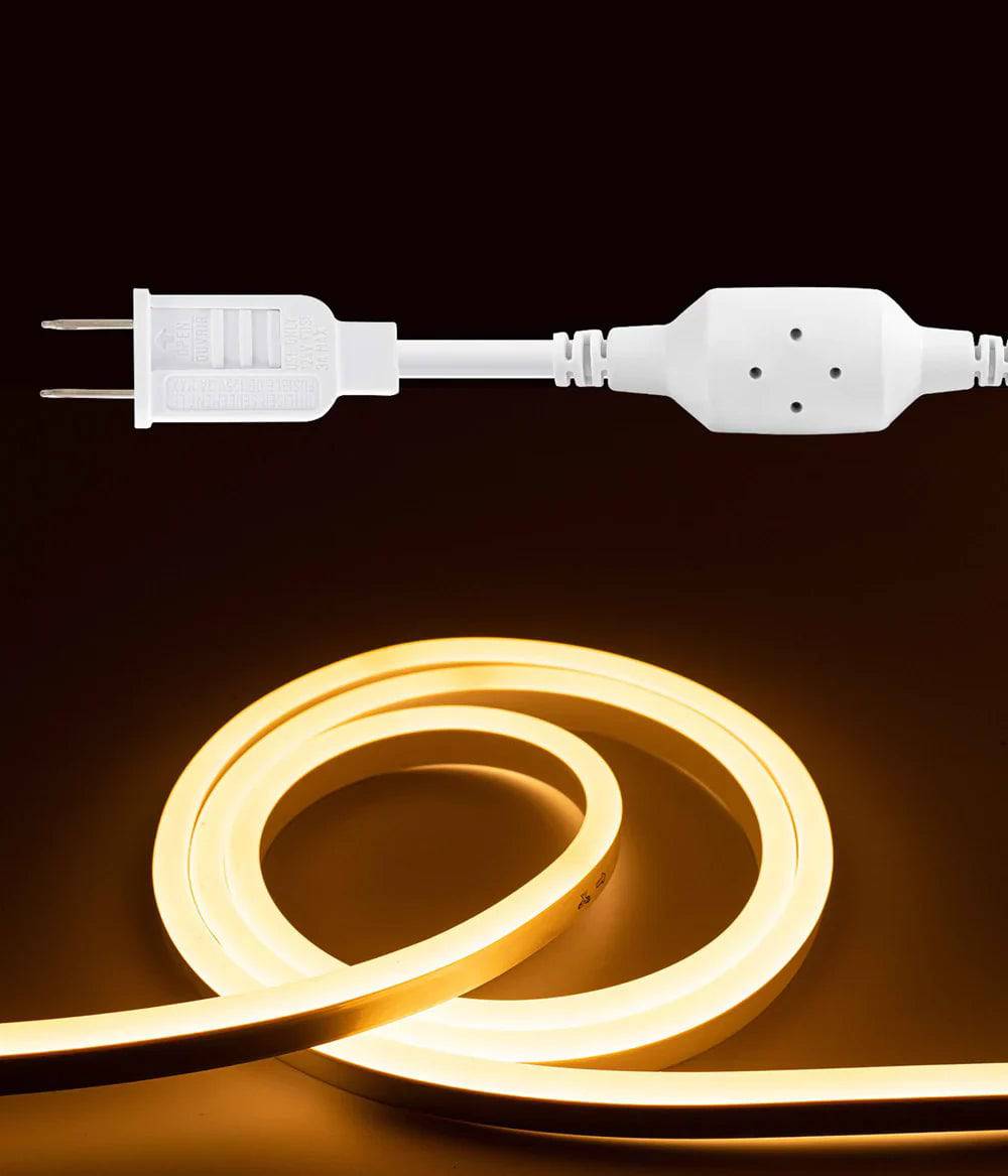 110V-120V Warm White (2600K)Neon LED Rope Light - 8mmX16mm,Commercial Grade, IP65, 189 LM/M -Cuttable, dimmable - Plug and Play And Hardwired