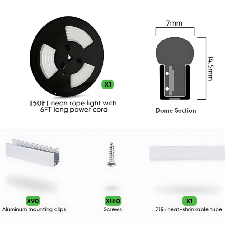 110-130V Warm White LED Neon Rope Light -3000K- 7mm x 14.5mm-7W/Meter and 220LM/W -Dimmable, Flexible, IP65 Waterproof, Cuttable for Home & Commercial Use