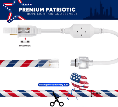 110V Red, White, and Blue Patriotic Rope Light - 11000K LED