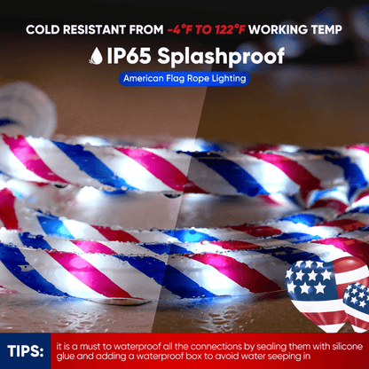 110V Red, White, and Blue Patriotic Rope Light - 11000K LED