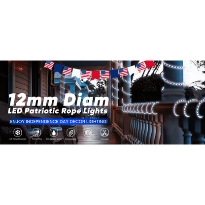 110V Red, White, and Blue Patriotic Rope Light - 11000K LED