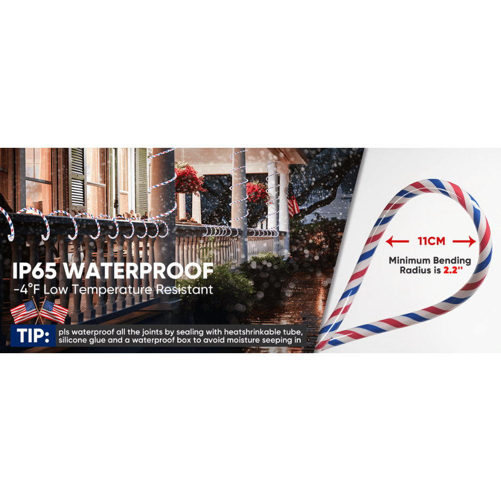 110V Red, White, and Blue Patriotic Rope Light - 11000K LED