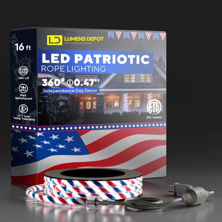 110V Red, White, and Blue Patriotic Rope Light - 11000K LED